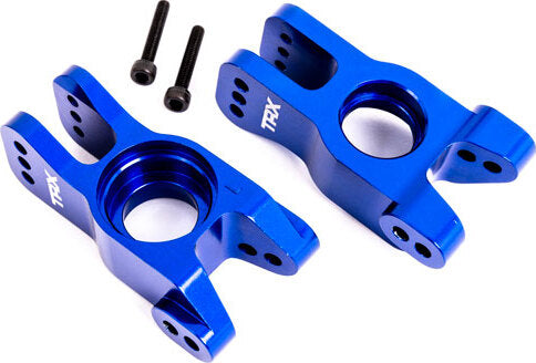 Carriers, stub axle, 6061-T6 aluminum (blue-anodized) (left and right)/ 3x18mm CS (with threadlock) (2)